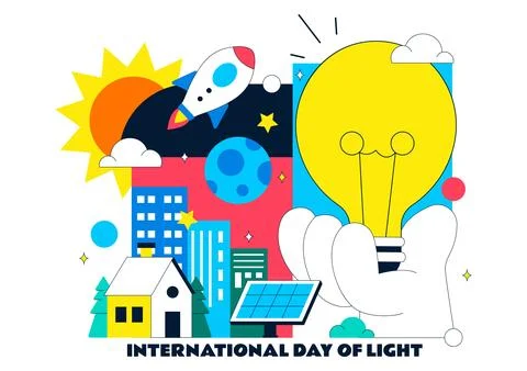 International Day Of Light Vector Illustration Featuring Light Bulb Solar E.. Stock Illustration