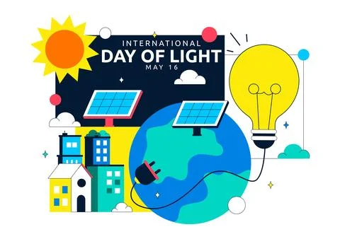 International Day Of Light Vector Illustration Featuring Light Bulb Solar E.. Stock Illustration