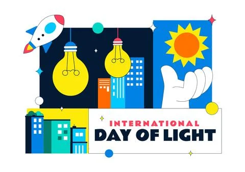 International Day Of Light Vector Illustration Featuring Light Bulb Solar E.. Stock Illustration