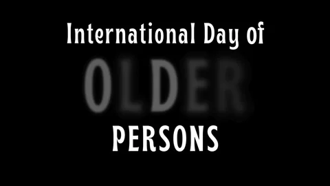 International Day of Older Persons text animation video on black background Stock Footage 344250609