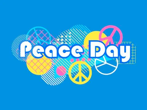 International Day of Peace. Geometric elements memphis. Design greeting card  스톡 일러스트