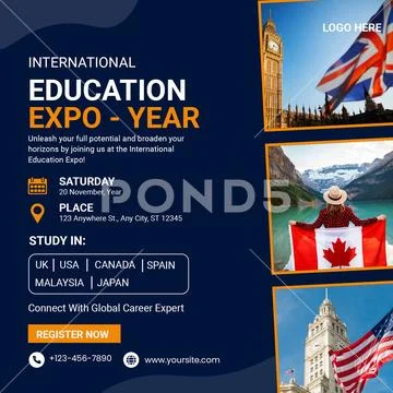 International education expo promoting study abroad opportunities PSD 템플릿
