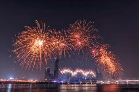 International Fireworks Festival in Seoul, Korea Stock Photos