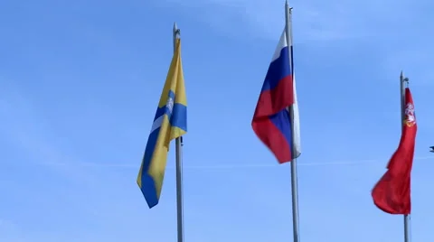 International flags fluttering in wind, close-up Stock Footage 67867659