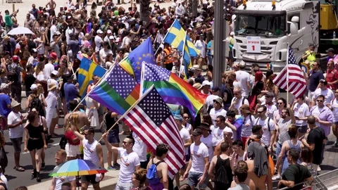 International flags in pride parade in tel aviv israel Stock Footage 94165097