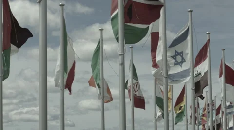 International flags wave in the wind Stock Footage 57370731