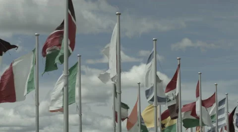 International flags wave in the wind Stock Footage 57370811