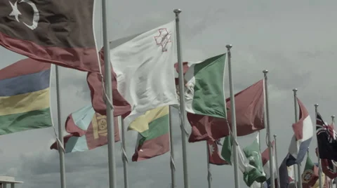 International flags wave in the wind Stock Footage 57370924