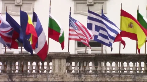International flags waving in the wind Stock-Footage 54569906