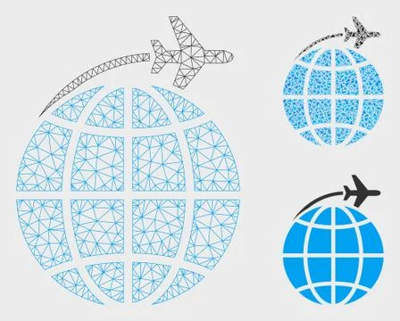 International Flight Vector Mesh Carcass Model and Triangle Mosaic Icon イラスト素材