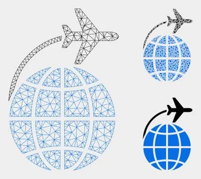 International Flight Vector Mesh Wire Frame Model and Triangle Mosaic Icon イラスト素材
