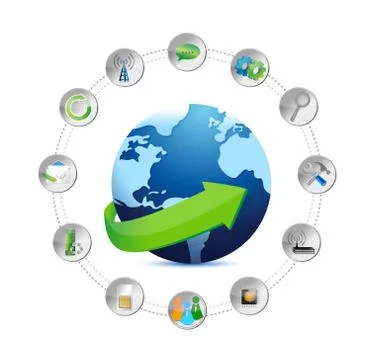 International globe and tools settings illustration design over white Stock Illustration