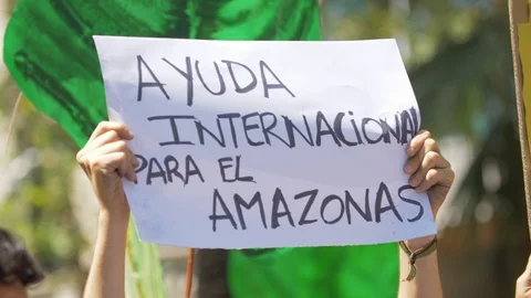 International Help for the Amazon Poster in Spanish language in a Demonstrati Stock Footage 114628641