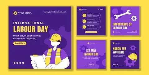 International Labour Day Flat Hand Drawn Cartoon Social Media Post Backgrou.. Stock Illustration