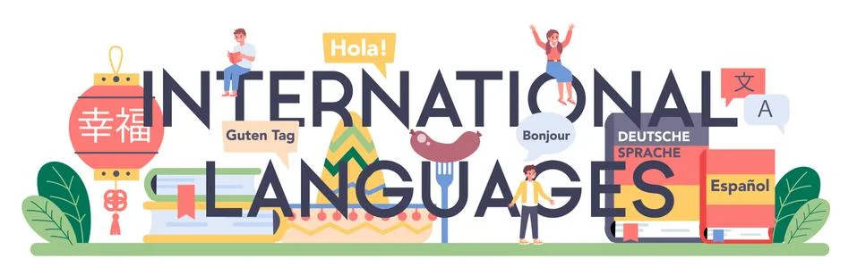 International language typographic header. Professor teaching foreign Illustrazione stock