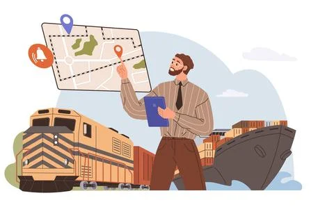 International logistic. Vector Effective supply delivery chain management Illustrazione stock