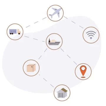 International logistic. Vector inventory delivery processes. Timely worldwide Stock Illustration