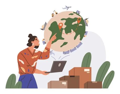 International logistic. Vector logistic solutions are transforming efficiency Stock-Illustration