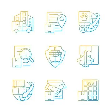 International logistics business gradient linear vector icons set Stock Illustration