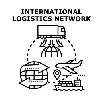 International logistics network distributing goods by global transport Stock Illustration