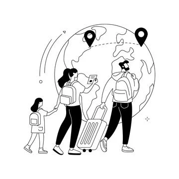 International migration abstract concept vector illustration. Illustrazione stock