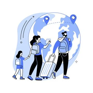 International migration abstract concept vector illustration. Illustrazione stock