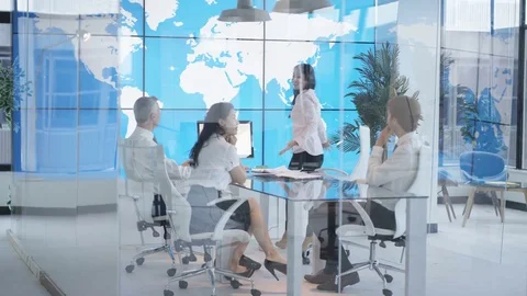 International modern financial business office and staff Stock Footage