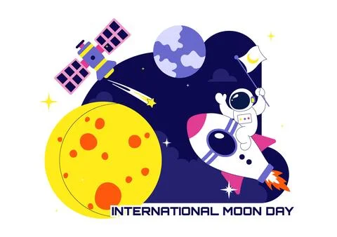 International Moon Day Vector Illustration Featuring Astronaut Crescent Moo.. Stock Illustration