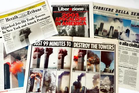 International Newspapers headlines about 9/11 2001 attack Stock Photos
