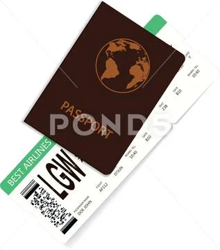 International passport with green boarding pass inside Stock Illustration