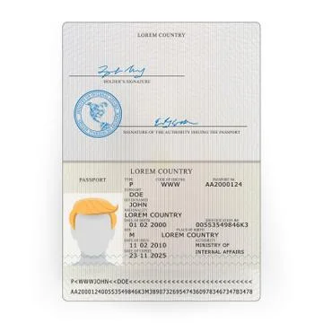 International Passport Vector. Sample Personal Data Page. International Stock Illustration