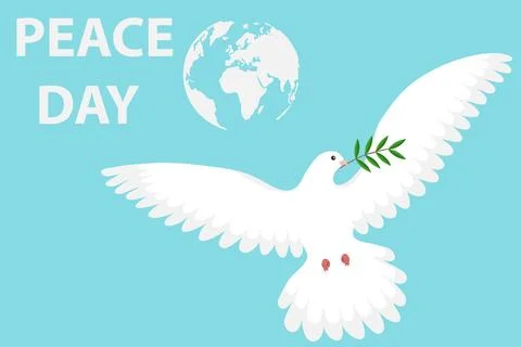 International peace day vector background with white dove carrying olive 스톡 일러스트