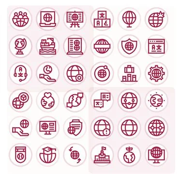 International Pixel Aligned Vector Set with 36 128x128 Bold Line Icons Stock Illustration