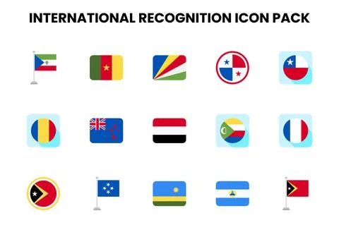 International Recognition Flat Design Icons Pack Stock Illustration