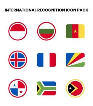 International Recognition Flat Set Icons Pack Stock Illustration