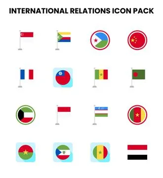 International Relations Flat Set Icons Pack Stock Illustration