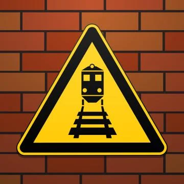 International safety warning sign. Beware of the train The sign on the brick Stock Illustration