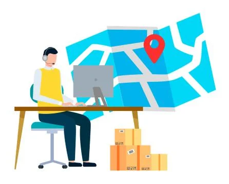 International Shipping, Man Work at Post Office Illustration