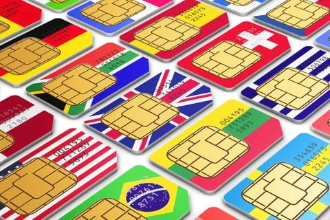 International SIM cards with flags Stock Illustration