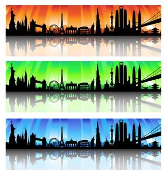 International skyline vector set Stock Illustration