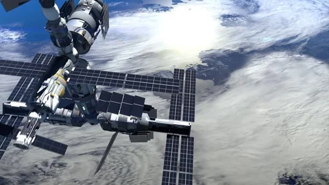 International space station appears in the frame. Flight Of The Space Station Video stock 72928568