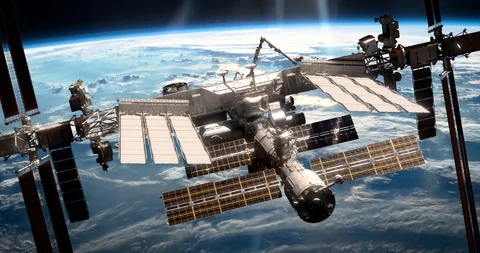 International Space Station. Elements of this image furnished by NASA Video stock 121025120