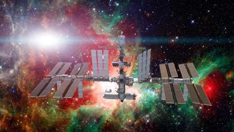 International Space Station. Elements of this image furnished by NASA Foto stock