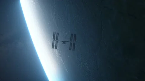 International Space Station ISS orbiting over planet Earth in outer space Stock-Footage 145144601
