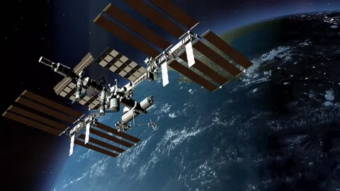  International Space Station Orbiting Planet Earth Stock Footage 108364849