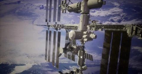 International Space Station orbits Earth with stunning views of the planet Stock Illustration