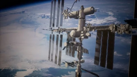 International Space Station in outer space over the planet Earth Video stock 115646165