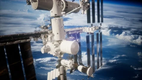 International Space Station in outer space over the planet Earth Stock Footage 124524541