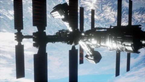 International Space Station in outer space over the planet Earth Stock Footage 126405069