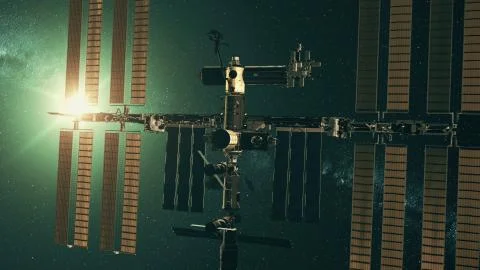 International Space Station in outer space light Stock Illustration